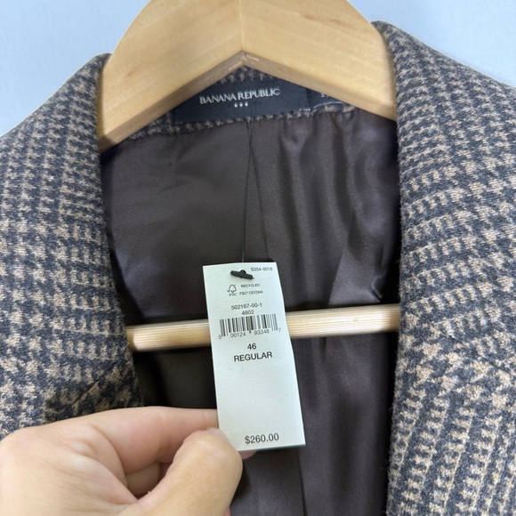 Banana Republic Tailored Fit Brown Glen Plaid Jacket Size 46R NWT - Picture 6 of 8